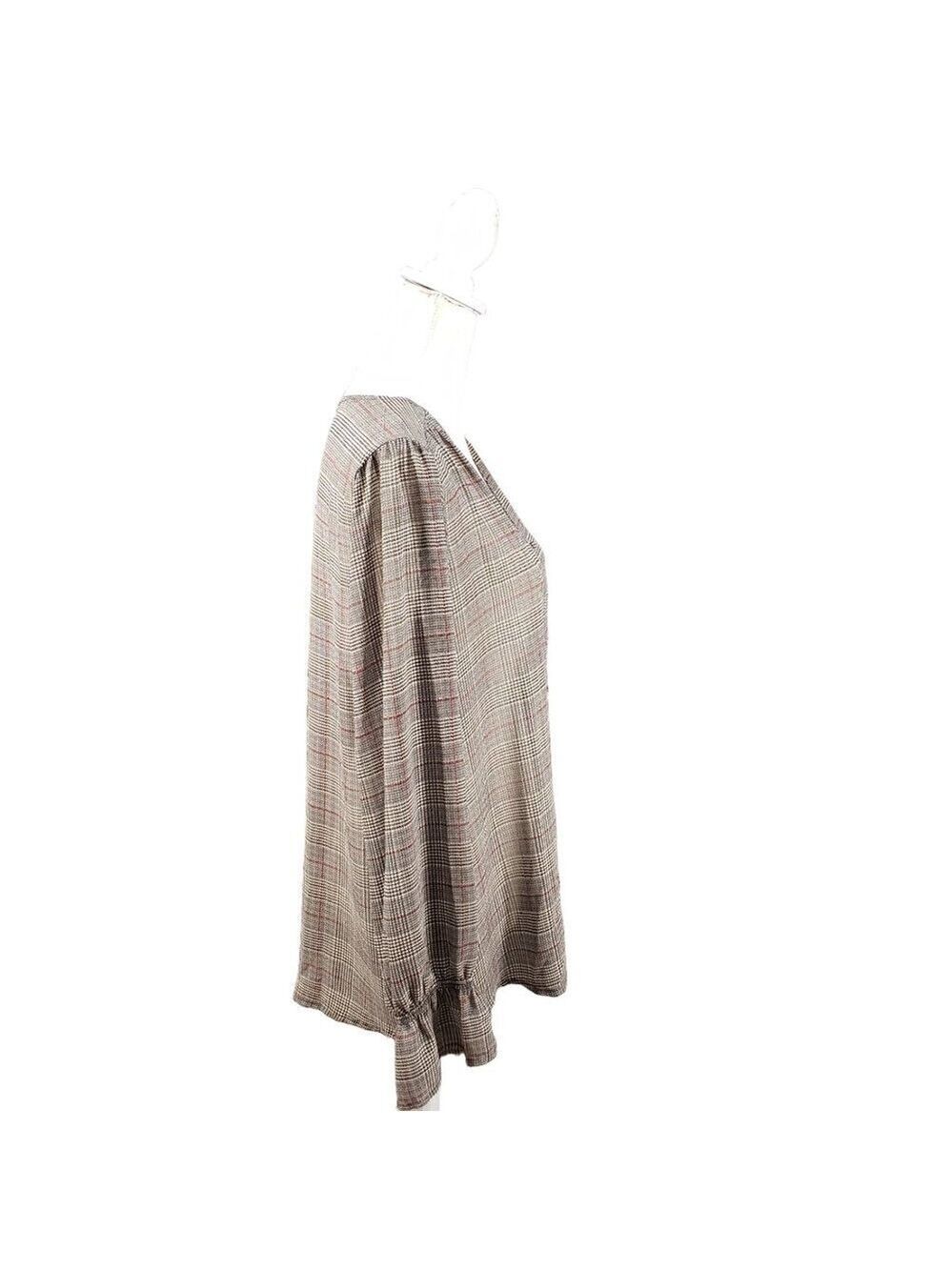 Maurices Women’s Large Plaid V-Neck Button Front Blouse Long Sleeve - Picture 4 of 11